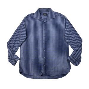 St Croix Shirt Mens XL Extra Large Royal Blue Grey Contemporary Gingham Check